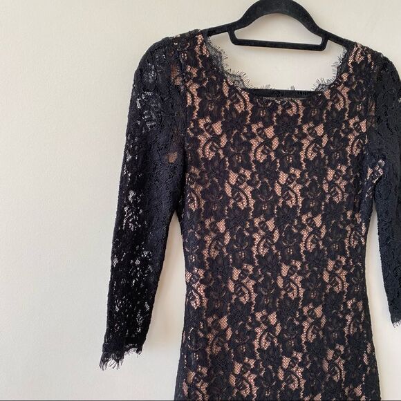 Aritiza-T.Babaton Lace 3/4 Sleeve Black & Nude Mini Dress (Size:0) - Picture 6 of 10
